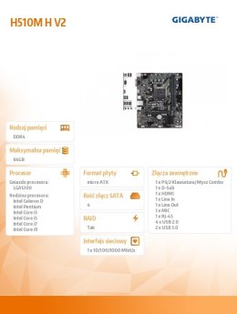 Gigabyte Płyta główna H510M H V2 s1200 2DDR4 HDMI/D-SUB M.2 mATX