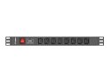 LANBERG LISTWA ZASILAJĄCA RACK 19" PDU PDU-08I-0200-C20-BK (1U, 16A, 8X IEC C13, 2M, WTYK C20)