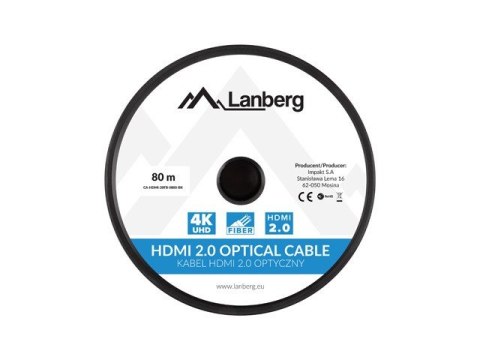 Lanberg Kabel HDMI M/M v2.0 CA-HDMI-20FB-0800-BK 80m czarny