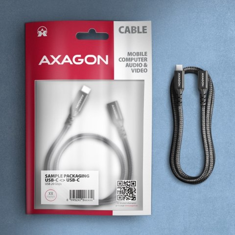 AXAGON BUCM32-CF10AB Kabel przedłużacz Gen2 USB-C - USB-C, 1m, 5A, 20Gbps, PD 240W, oplot, czarny