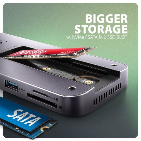AXAGON HMC-12GM2 Wieloportowy hub USB 12in1 + M.2 NVMe/SATA pozycja, 10Gbps, 3x USB-A, USB-C, HDMI 4K/60Hz, DP 4K/60Hz, GLAN, SD/microS