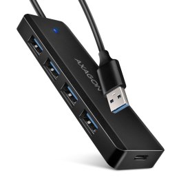 AXAGON HUE-C1A 4-portowy hub USB 5Gbps Travel, USB-C power IN, kabel Type-A 19cm, USB-C dodatkowe zasilanie
