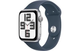 Apple Watch SE GPS, 44mm Koperta z aluminium w kolorze srebrnym z paskiem sportowym w kolorze sztormowego błękitu - S/M