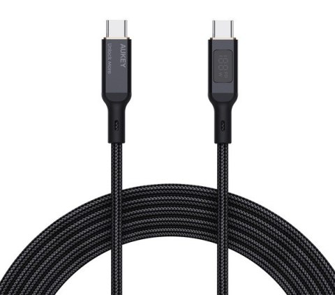 AUKEY CB-MCC102 kabel USB-C - USB-C 1.8m 100W PD 5A 20V LED nylonowy oplot czarny