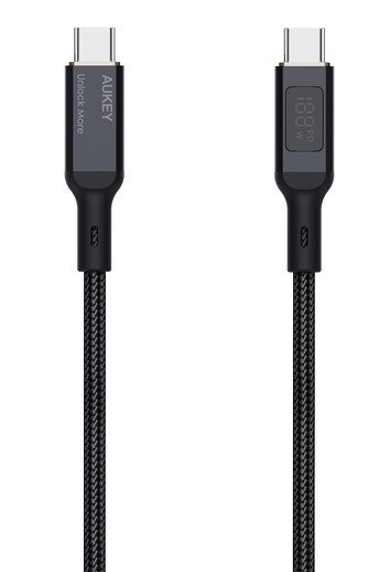 AUKEY CB-MCC102 kabel USB-C - USB-C 1.8m 100W PD 5A 20V LED nylonowy oplot czarny