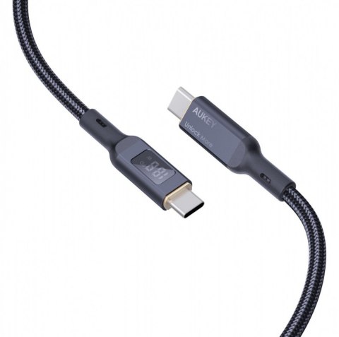 AUKEY CB-MCC102 kabel USB-C - USB-C 1.8m 100W PD 5A 20V LED nylonowy oplot czarny