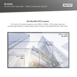 Digitus System wideokonferencji 4K ePTZ szeroki kąt 90° Sensor 3.0'' 8MP Hi-Fi, 2 mikrofony, pilot