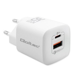 Qoltec Ładowarka sieciowa 35W GaN ULTRA | 5-20V | 2.25-3A | 1 x USB typ C PD | 1 x USB | Biała