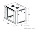 Extralink Szafka wisząca rack 9U 600x450 szara szklane drzwi