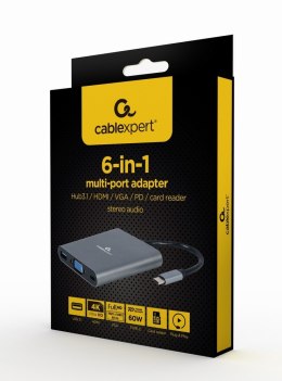 Gembird Adapter USB-C Hub HDMI USB-C PD VGA USB 3.0 Audio Card