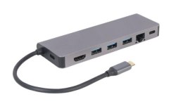 Gembird Hub USB-C do HDMI 1xUSB-C GbE 2xUSB-A Card PD