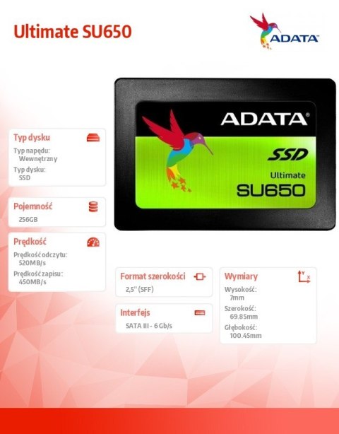 Adata Dysk SSD Ultimate SU650 256GB 2.5 S3 3D TLC Retail