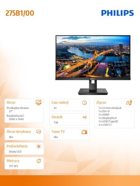 Philips Monitor 275B1 27 IPS DVI HDMI DP Pivot