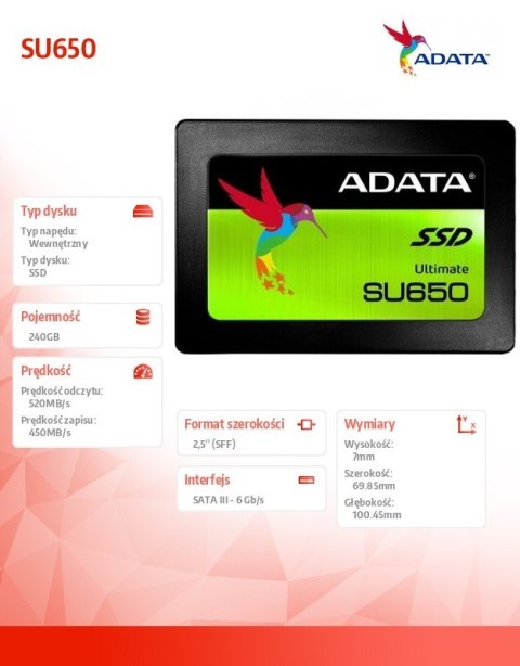 Adata Dysk SSD Ultimate SU650 240GB 2.5 S3 3D TLC Retail
