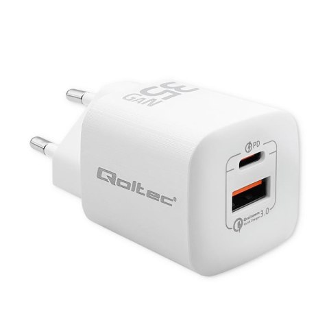 Ładowarka sieciowa Qoltec 35W GaN ULTRA | 5-20V | 2.25-3A | 1 x USB typ C PD | 1 x USB | Biała