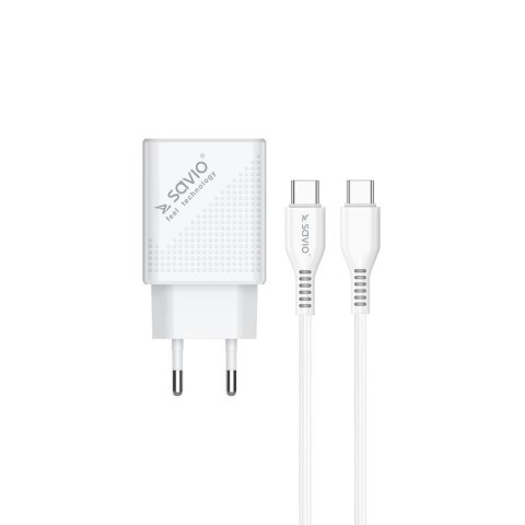 Ładowarka sieciowa Savio LA-05 USB Quick Charge Power Delivery 3.0 18W, 1xUSB Type C, 1xUSB, kabel 1m, biała