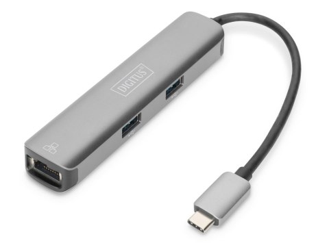 Stacja dokująca DIGITUS USB Typ C 5 portów 4K 30Hz HDMI 3x USB3.0 RJ45 srebrna