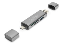 Czytnik kart DIGITUS 3-portowy USB Typ C/ USB 3.0 SuperSpeed SD Micro SD HQ aluminium szary