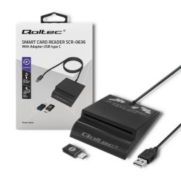Czytnik kart chipowych ID Qoltec SCR-0636 | USB 2.0 + adapter USB-C