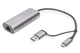 Karta sieciowa DIGITUS przewodowa USB 3.1 Typ C + USB A do 1x RJ45 2.5 Gigabit Ethernet 10/100/1000/2500Mbps