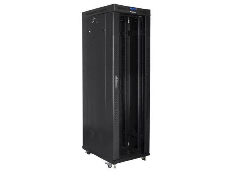 Szafa instalacyjna Rack stojąca 19" 42U 600x1000 czarna drzwi szklane LCD Lanberg (flat pack)