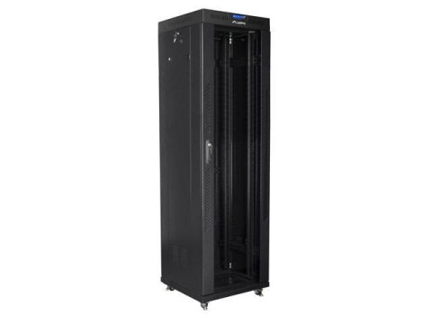 Szafa instalacyjna Rack stojąca 19" 42U 600x600 czarna drzwi szklane LCD Lanberg (flat pack)