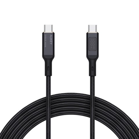 Kabel USB-C Aukey CB-MCC102 BK PD 100W, 1,8m, M/MK, LED