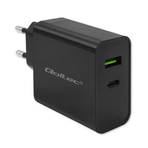 Qoltec Ładowarka Super Quick PD | 1xUSB-C | 1xUSB | 45W | 5-20V | 2.25-3A | Czarna