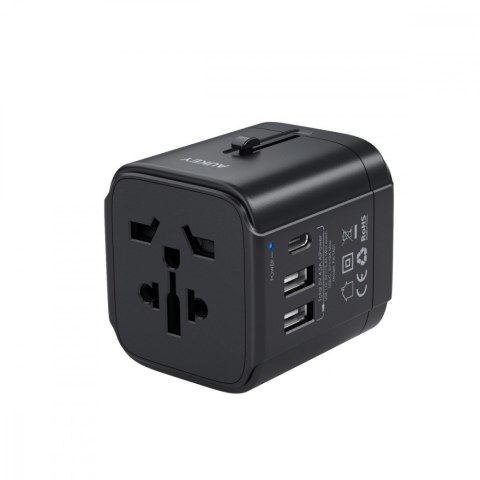 AUKEY PA-TA01 Black uniwersalny podróżny adapter sieciowy 2xUSB+1xUSB C | 7.8A | pasuje w 150 krajach