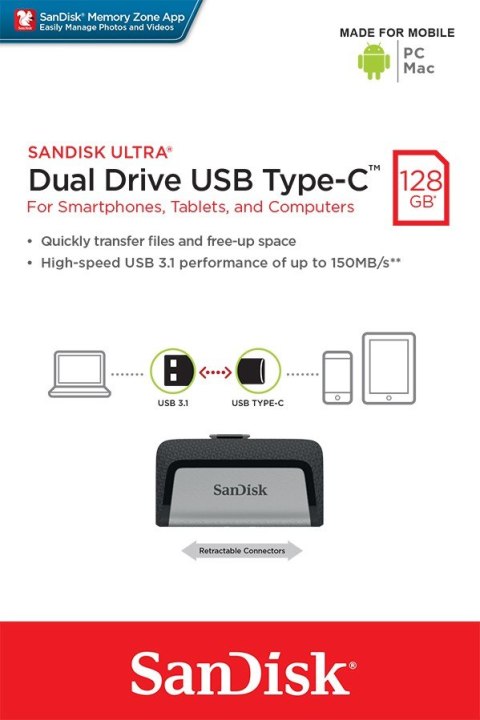 SanDisk Pendrive Ultra Dual Drive 128GB USB 3.1 Type-C 150MB/s