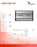 Adata Dysk SSD External SD810 500G USB3.2 20Gb/s srebrny