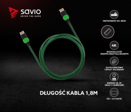 Savio Kabel HDMI 2.0 zielono-czarny 1,8m, GCL-03