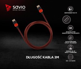 Savio Kabel HDMI 2.0 czerwono-czarny 3 m, GCL-04
