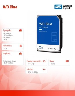 Western Digital Dysk twardy WD Blue 2TB 3,5 256MB SATAIII 5400 RPM