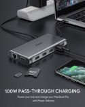 AUKEY CB-C78 aluminiowy HUB USB-C | 12w1 | RJ45 Ethernet 10/100/1000Mbps | 2xUSB 3.1 | 2xUSB 2.0 | 2xHDMI 4k@30Hz | VGA | SD i microSD