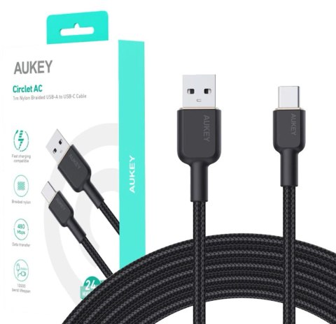 AUKEY CB-NAC1 nylonowy kabel USB C - USB A | 1m | 3A | 60W PD | 20V