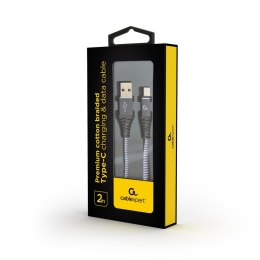 Kabel USB 2.0 - typ C(AM/CM) oplot tekstylny 2m grafitowo-biały Gembird