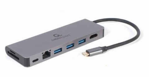 Adapter USB-C męski do Hub 3.0 + HDMI + PD + czytnik kard + RJ-45 Gembird A-CM-COMBO5-05