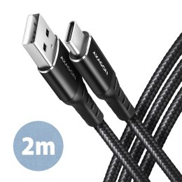 AXAGON BUCM-AM20AB Kabel USB-C - USB-A, 2m, USB 2.0, 3A, ALU, oplot, Czarny