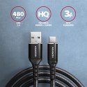 AXAGON BUCM-AM20AB Kabel USB-C - USB-A, 2m, USB 2.0, 3A, ALU, oplot, Czarny