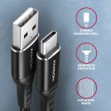 AXAGON BUCM-AM20AB Kabel USB-C - USB-A, 2m, USB 2.0, 3A, ALU, oplot, Czarny