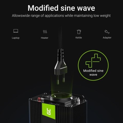 Green Cell Przetwornica Napięcia Inwerter 12V na 230V 1000W/2000W Modyfikowana sinusoida