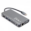 Unitek HUB 8-w-1 USB-C 3.1; HDMI; VGA; RJ45; SD; PD 100W; D1019B