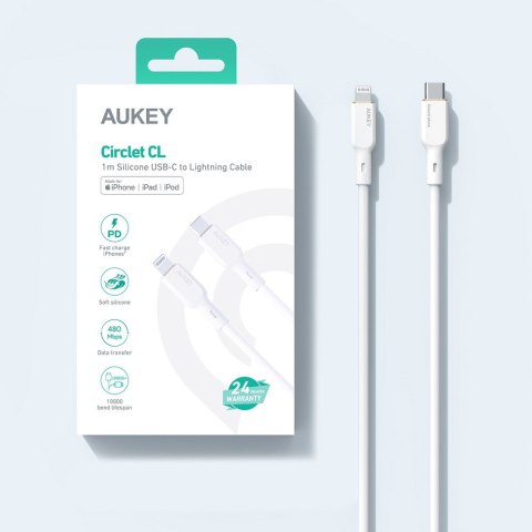 AUKEY CB-SCL2 kabel Lightning - USB-C 1.8m MFi Apple USB-PD silikonowy biały