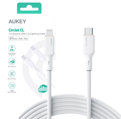AUKEY CB-SCL2 kabel Lightning - USB-C 1.8m MFi Apple USB-PD silikonowy biały