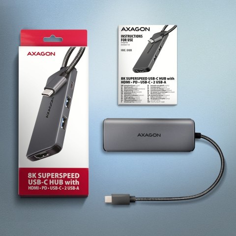 AXAGON HMC-5H8K Wieloportowy hub USB 5in1, 5Gbps, 2x USB-A, 1x USB-C, HDMI 8K/30Hz, PD 100W, 15cm USB-C kabel