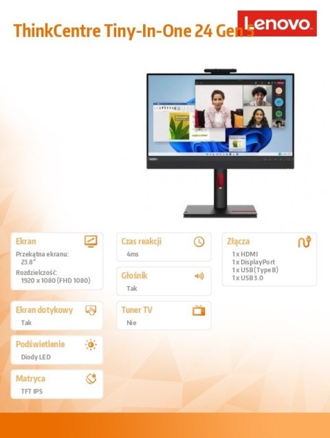 Lenovo Monitor 23.8 ThinkCentre Tiny-in-One Touch Gen5 12NBGAT1EU