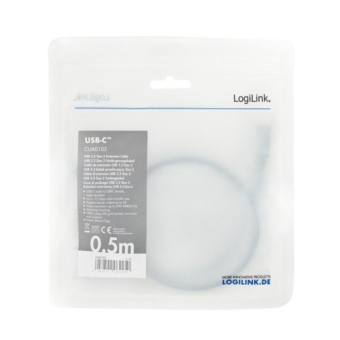 LogiLink Kabel USB-C M/F,4K/60Hz aluminiowy 0.5m