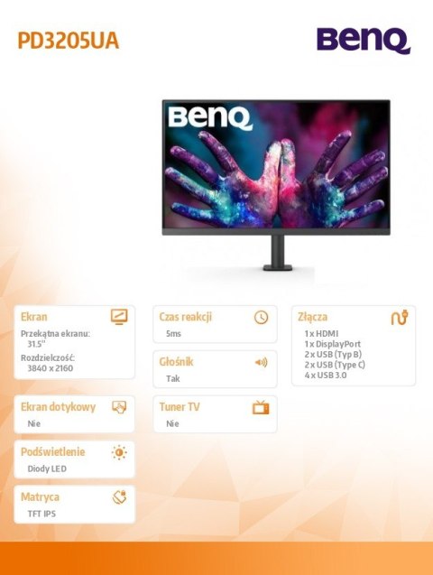 Benq Monitor 31.5 cala PD3205UA LED 4ms/4K/20:1/HDMI/Czarny