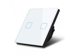 Włącznik dotykowy światła Maclean MCE703W podwójny, szklany, biały z kwadratowym przyciskiem wymiary 86x86mm, z podświetleniem p